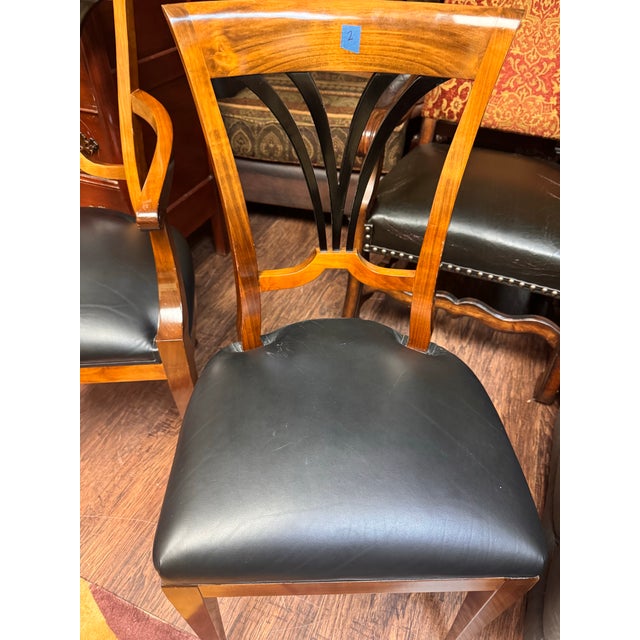 Set of 10 Biedermeier-Style Colombian Dining Chairs in Mahogany & Black Leather For Sale - Image 10 of 11