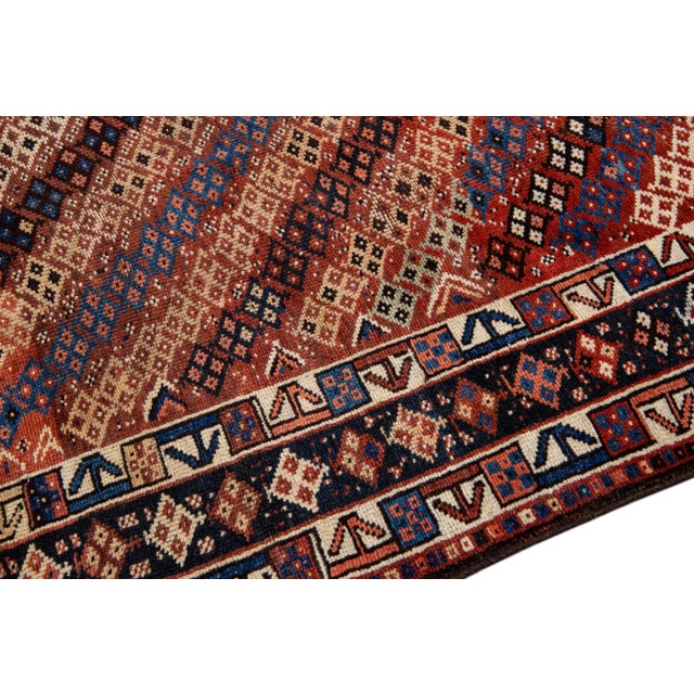 Rust Vintage Kurd Handmade Geometric Designed Wool Runner For Sale - Image 4 of 9