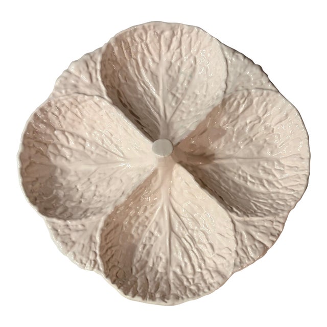 Late 20th Century White Cabbage Ware Divided Serving Dish For Sale