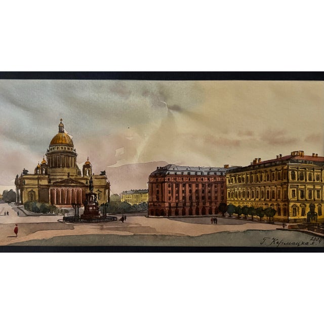 Paint Original Galina Karmatskaya St. Petersburg Square Pen and Watercolor Painting, Matted For Sale - Image 7 of 12