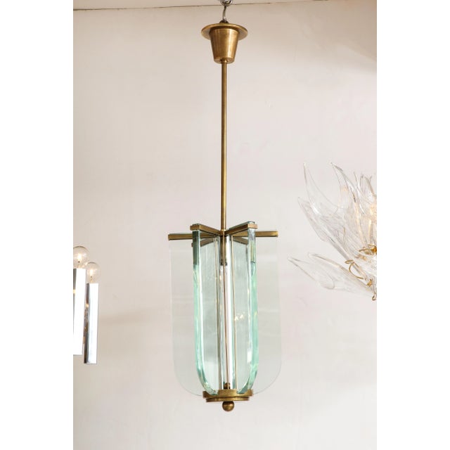 Fontana Arte Attributed Brass And Glass Pendant For Sale - Image 11 of 12