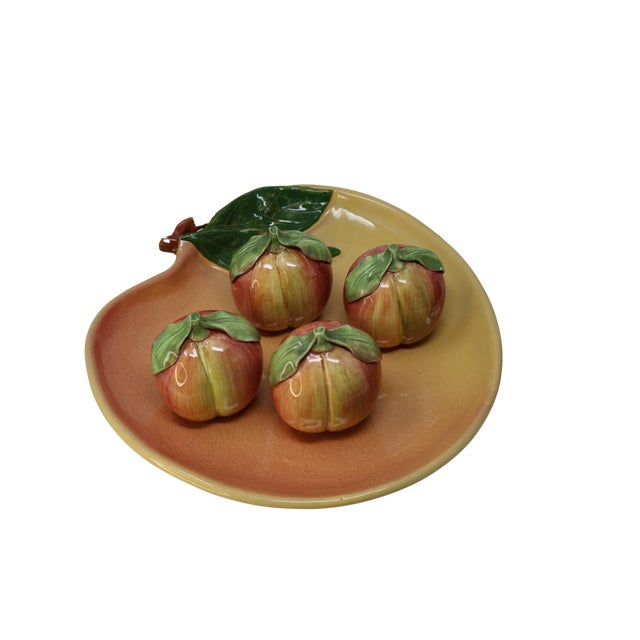 Vintage Whimsical Ceramic Peach Still-Life Collection Omnibus Pitcher, Barbara Eigen Platter & Peaches For Sale In Washington DC - Image 6 of 18