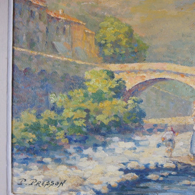 An early 20th century impressionist landscape depicting the 13th century bridge in sospel near the border with italy....