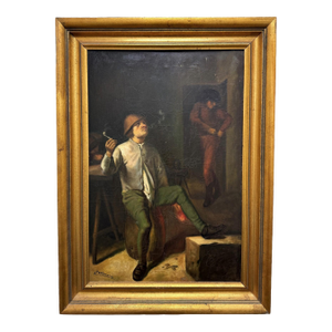 Early 1900's Oil on Canvas "The Smoker" Signed Santamaria