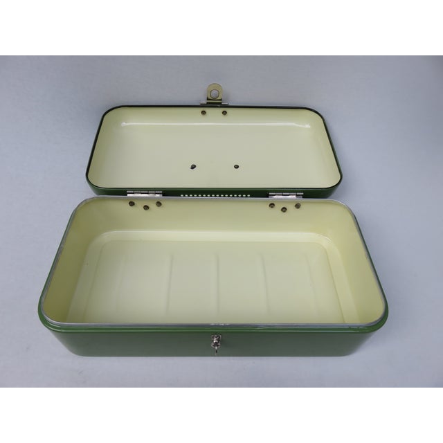 Metal Art Nouveau Forest Green Enamelled Bread Box, 1890s For Sale - Image 7 of 8