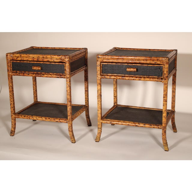 Pair of Aesthetic Movement Style Rattan, Metal and Canvas Side Tables For Sale - Image 4 of 13