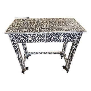 Aditya Handicrafts Indian Black & White Floral Bone Inlay Two-Drawer Console Table, 2021 For Sale