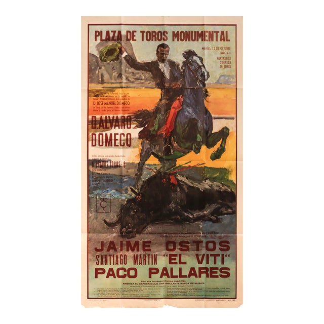 1960s Spanish Bullfighter Poster - Plaza De Toros Monumental (Barcelona) For Sale