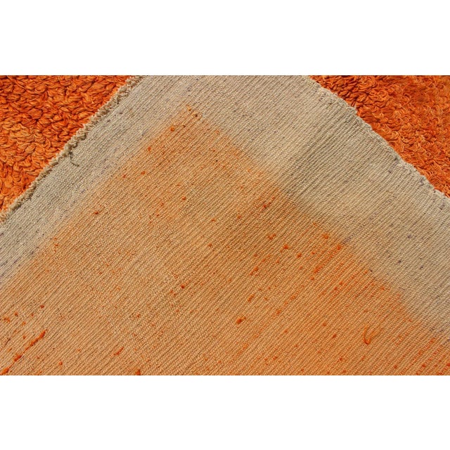 Squared Size Vintage Tulu With Minimalist Design Rug in Solid Orange and Taupe For Sale - Image 11 of 12