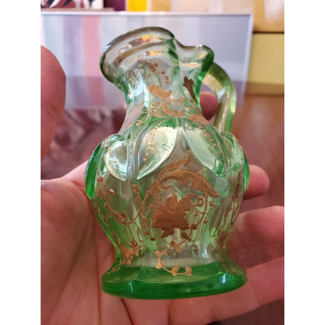 Mid 19th Century Antique Bohemian Glass Moser Emerald Green Crystal Ewer For Sale - Image 5 of 7