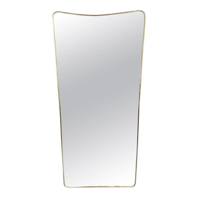 Italian Modern Gio Ponti Style Wall Mirror in Brass Frame (H 47 1/2 X W 23 3/4) For Sale