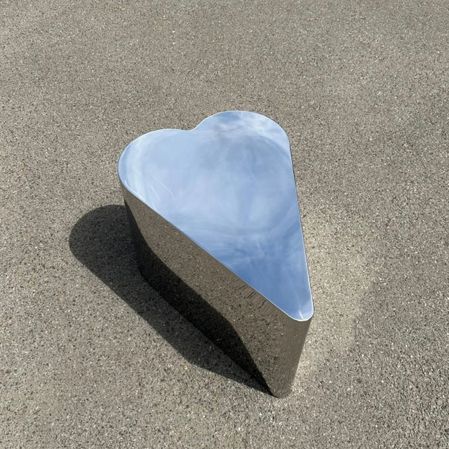 Modern Heart - Collectible Mirrored Stainless Steel Side Table For Sale - Image 3 of 10