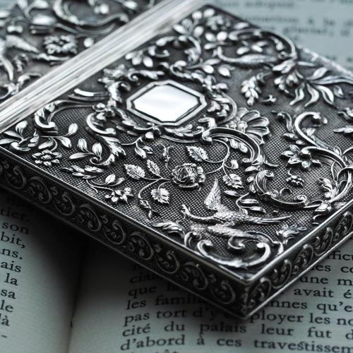 Ceramic Antique Georgian Silver Card Case with Decorations by Joseph Willmore, 1836 For Sale - Image 7 of 18