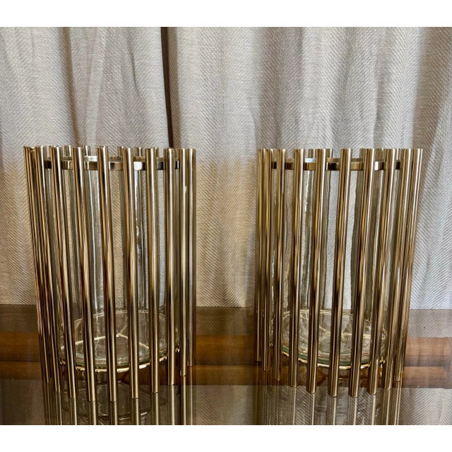 Mid-Century Modern Exquisite Metal & Glass Hurricanes, Pair For Sale - Image 3 of 6