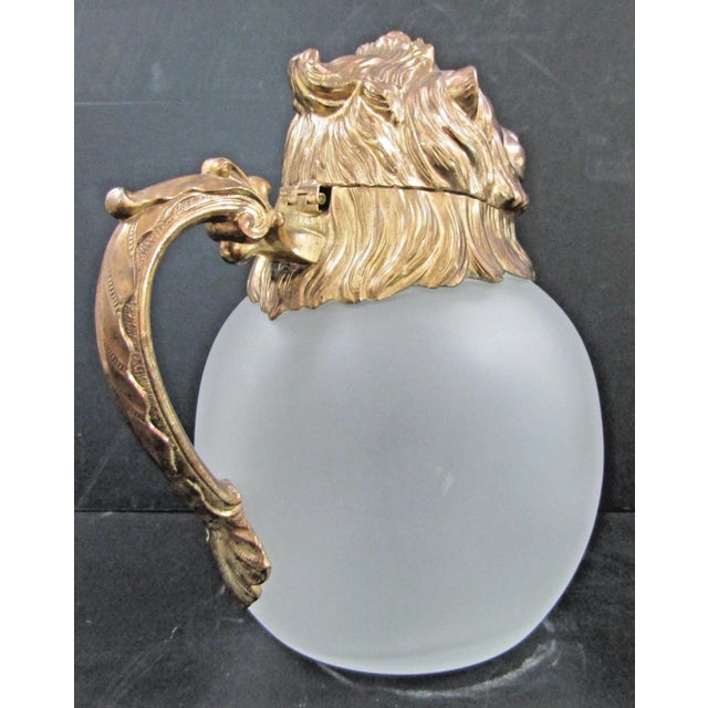 Gold 1970s Mid-Century Modern Carole Stupell Gilt Lion Head Frost Glass Pitcher For Sale - Image 8 of 14