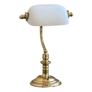 Late-20th Century Mini Banker's Task Lamp W/ Frosted Glass Shade For Sale