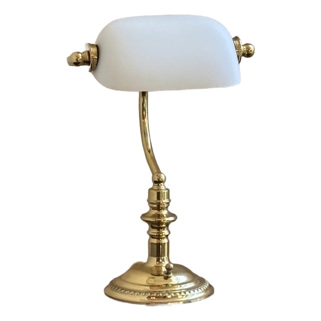 Late-20th Century Mini Banker's Task Lamp W/ Frosted Glass Shade For Sale