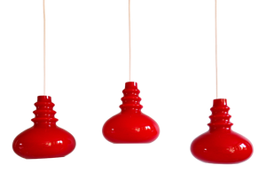 Space Age Pendant Lights in Red Opaline Glass from Peill & Putzler, 1970s, Set of 3