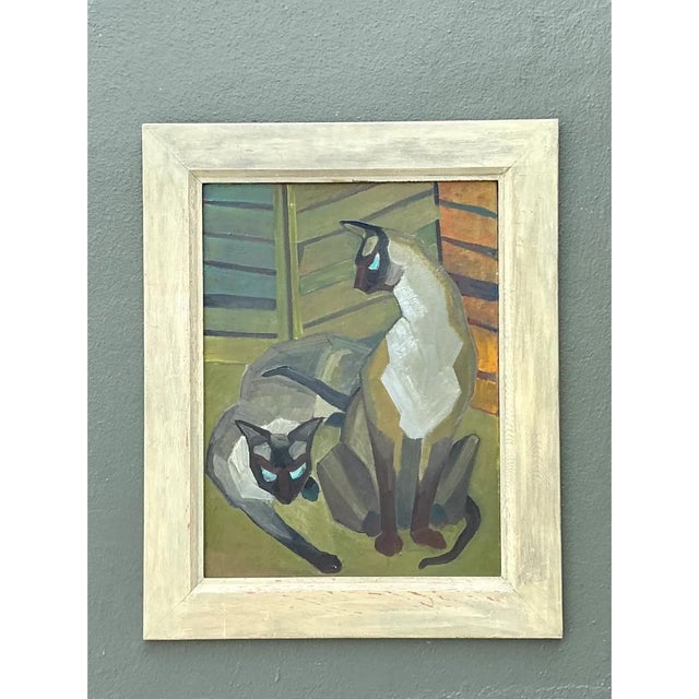 Vintage Figurative Cat Oil Painting on Canvas For Sale - Image 4 of 12