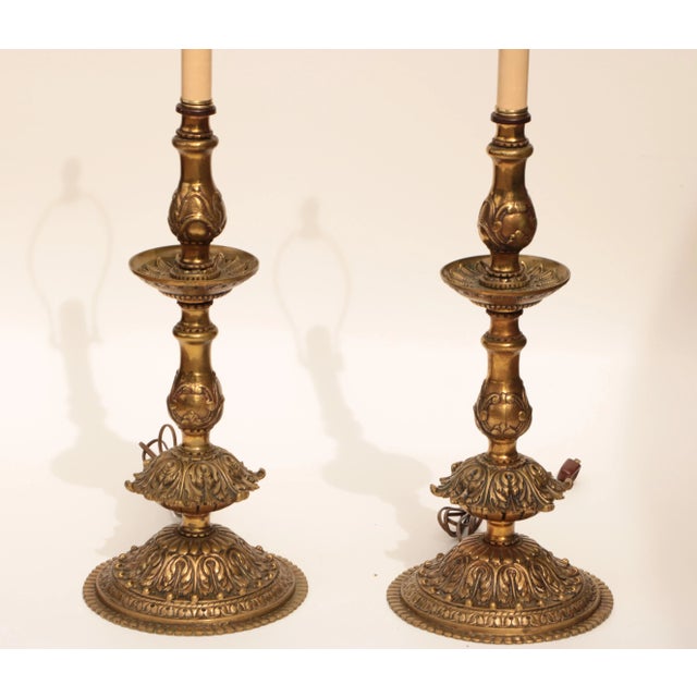 French French Doré Bronze Style Candlestick Lamps - a Pair For Sale - Image 3 of 11