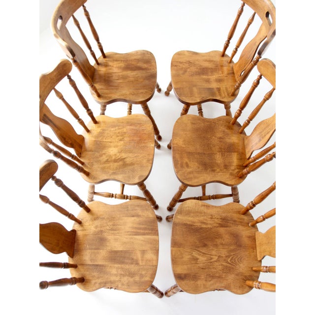 Mid-Century Modern Mid-Century Colonial Revival Spindle Back Wood Dining Chairs Set of 6 For Sale - Image 3 of 15