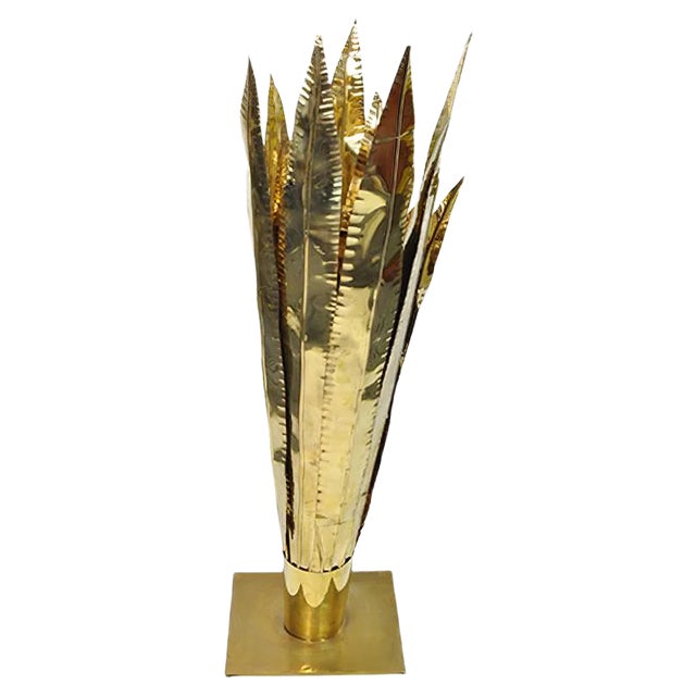 Italian Table Lamp with Brass Base and Leaves, 1970s For Sale