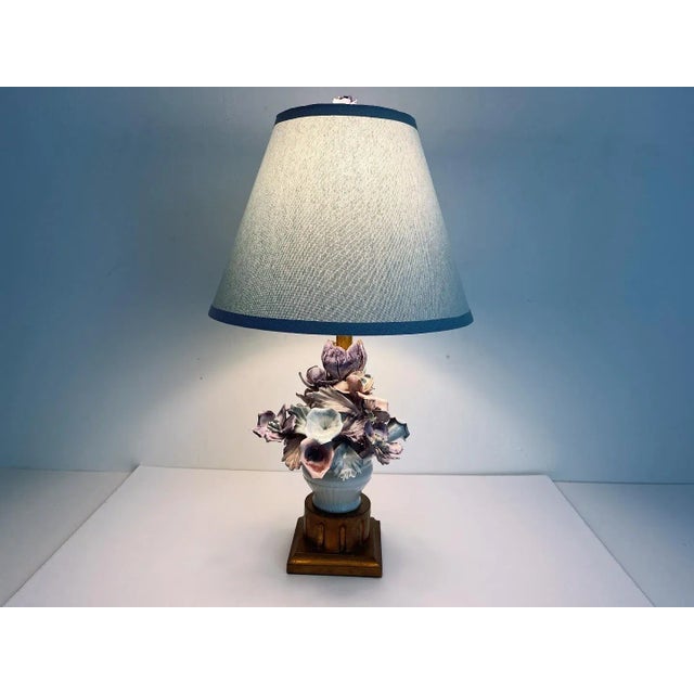 Capodimonte 1950s Italian Floral Bouquet Lamp & Shade For Sale - Image 4 of 18