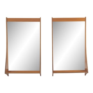 Pair of Teak Danish Mid Century Modern Shelf Shape Frame Wall Mirrors For Sale