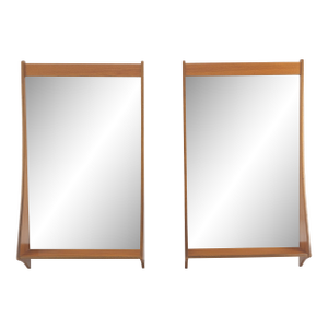 Pair of Teak Danish Mid Century Modern Shelf Shape Frame Wall Mirrors