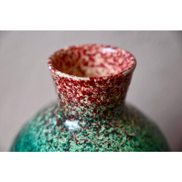 Green Speckled Turquoise Green Glazed Ceramic Vase from Accolay, 1950s For Sale - Image 8 of 10