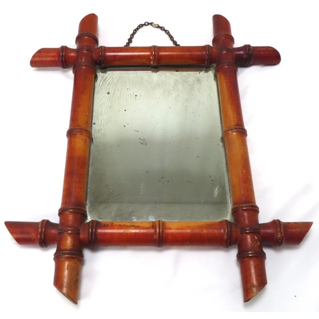 Victorian Antique Victorian Lathe Turned Bamboo Style Wood Mens Shaving Mirror For Sale - Image 3 of 13