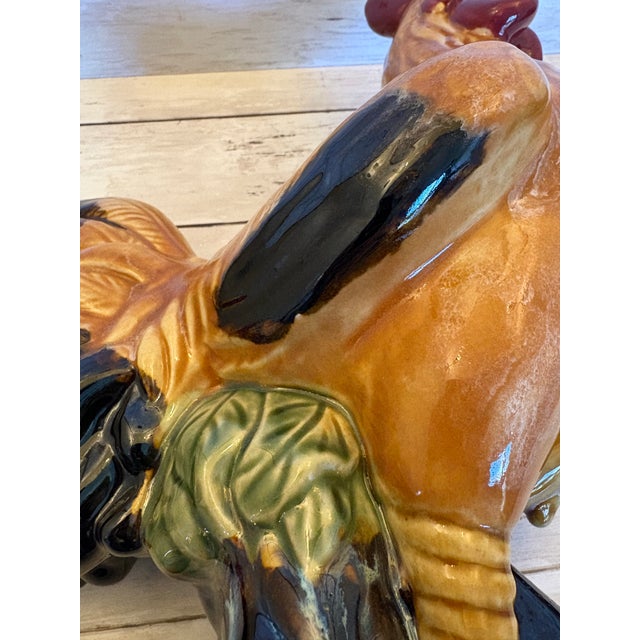 Large Vintage Ceramic Rooster Figurine in the Style of Italian Majolica For Sale - Image 9 of 12