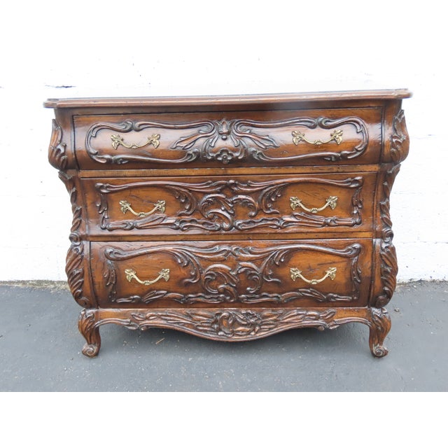 Wood French Heavy Carved Large Nightstands Commodes Small Dressers Chests a Pair 6459 For Sale - Image 7 of 18