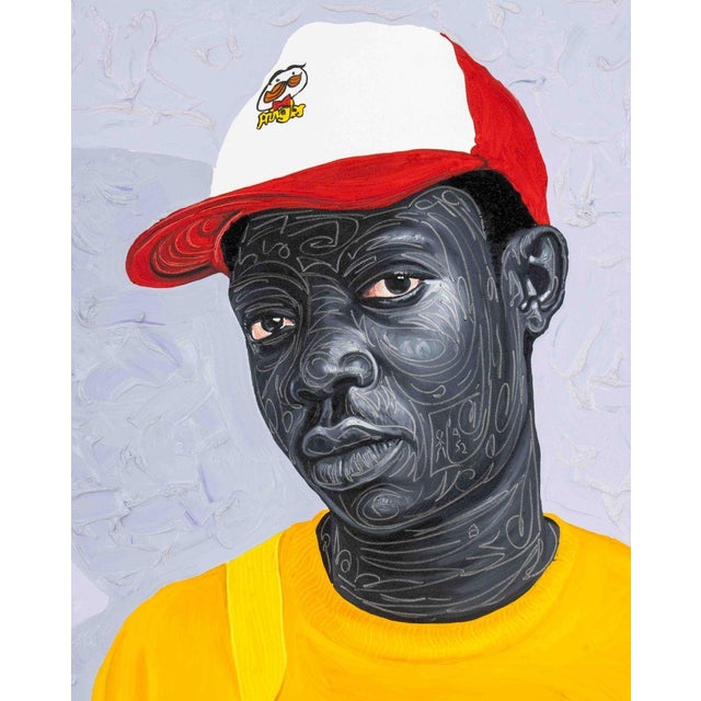Otis Kwame Kye Quaicoe (Ghanaian b. 1988), "Yellow Fanny Pack", Mixed Media on Canvas, 2021, signed and dated August 2021...