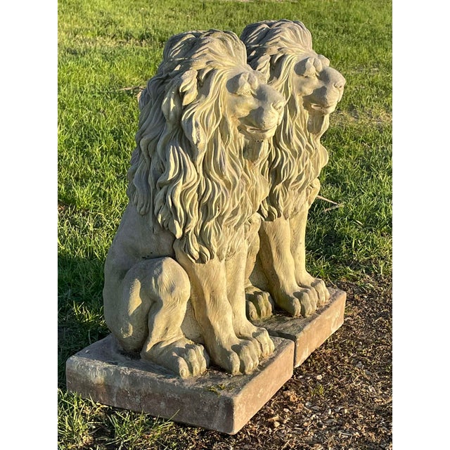 Pair of Majestic Vintage Concrete Lions on Bases For Sale - Image 11 of 15