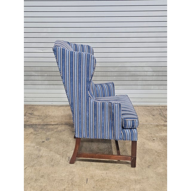 Store Item: Stickley Mahogany Williamsburg Hepplewhite Mahogany Wingback Chair Schumacher Fabric Description: Chairs...