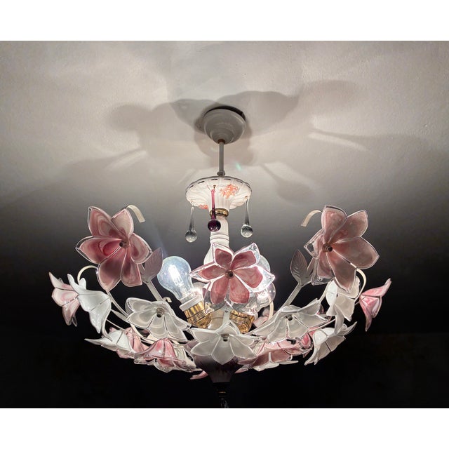 Vintage Murano Style Floral Chandelier – Romantic Pink & White Glass Bouquet Light Like a forever blooming garden...