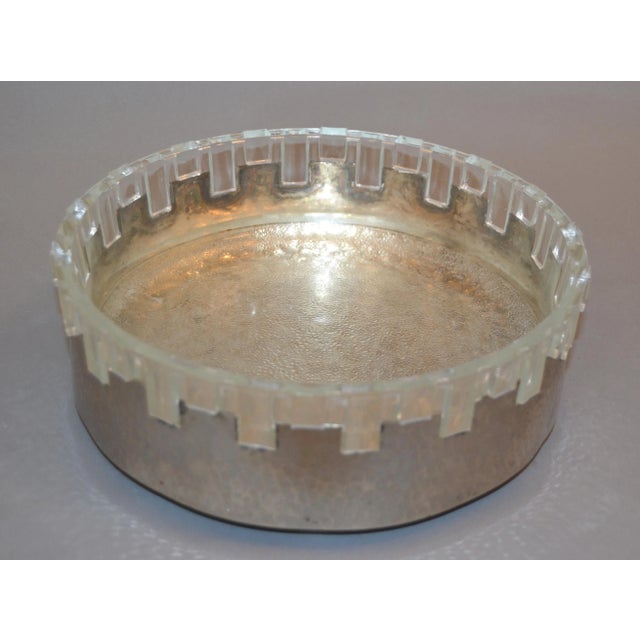Handmade Vintage Lead Crystal & hammered silver plate Metal decorative Bowl or Serving Bowl. 1960s unique and rare bowl...