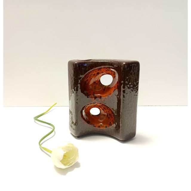 Postmodern Vintage Brown and Orange Glazed Ceramic Vase by Giovanni Bertoncello, 1970s For Sale - Image 3 of 8