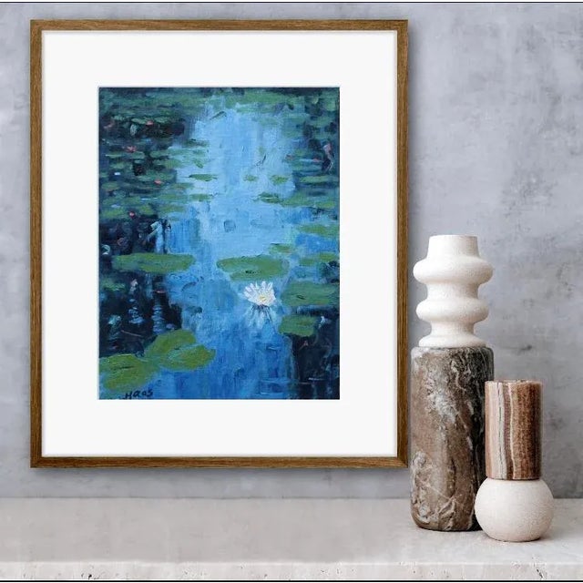 "Water Lily Flower" Contemporary Impressionist Style Oil Painting For Sale - Image 9 of 12