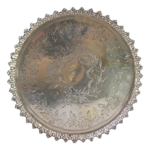 Silver Tray with Wire Rack and Floral Motifs Engraved Bottom with Raised Feet