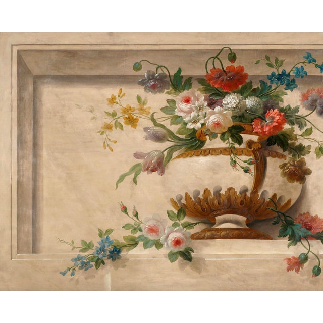 Cream Large 19th Century French Overdoor Painting, Still Life Flowers For Sale - Image 8 of 9