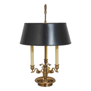 Regency Swan Arm Brass Desk Lamp W. Black Shade For Sale