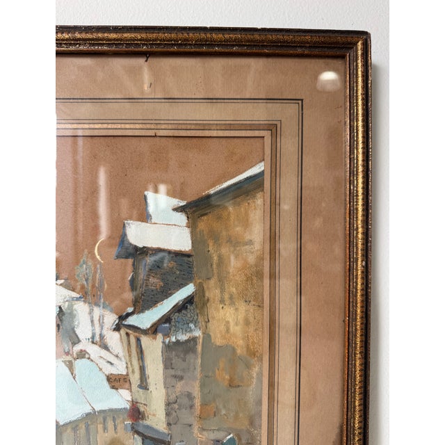 1920s 1922 G. Belnet Winter Cityscape Oil on Paper Painting, Framed Under Glass For Sale - Image 5 of 12