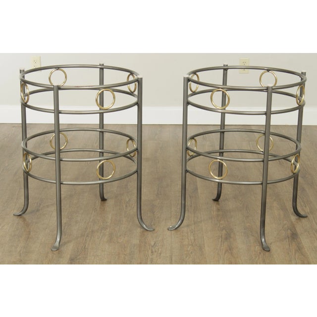 High Quality Pair of Iron or Steel Base Tables with Brass Ring Designs