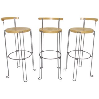 Set of Three Borge Lindau Bar Stools for Bla Station, Sweden For Sale