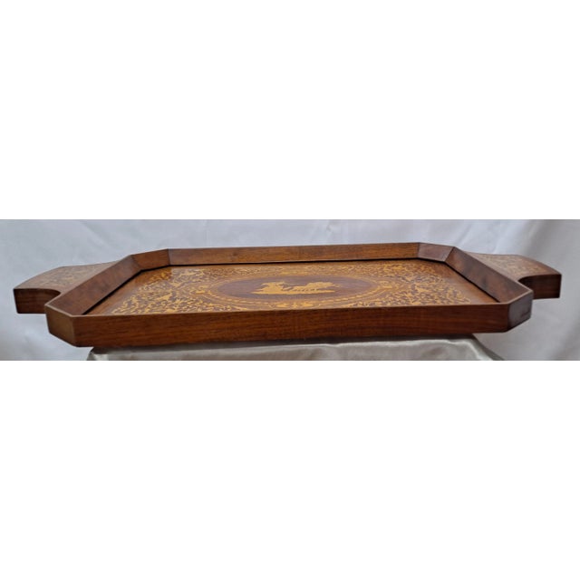 Italian Vintage Italian Wood Inlay Tray W/Music Box For Sale - Image 3 of 8