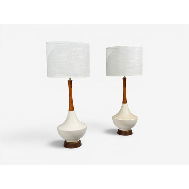 1950s 1950s American Modern, Large Table Lamps, Porcelain, Walnut, Brass For Sale - Image 5 of 12