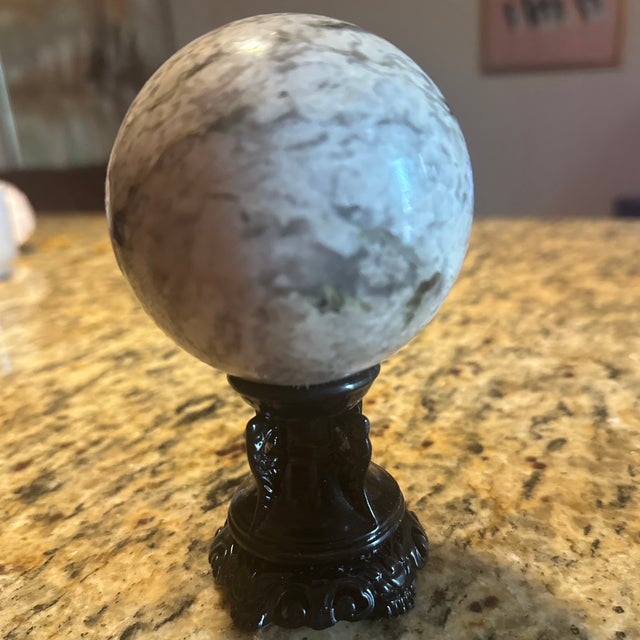 Mid-Century Modern Polished Rainbow Moonstone Crystal Sphere – Statement Mineral Specimen Without Stand For Sale - Image 3 of 6