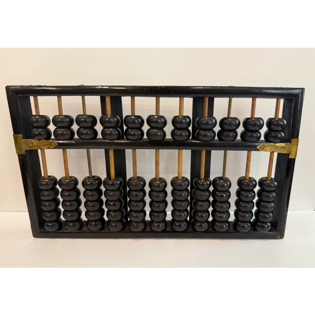 Vintage Chinese Lotus-Flower Brand Suanpan Abacus With Brass Accents Brass 11 Rows 77 Beads For Sale - Image 11 of 12